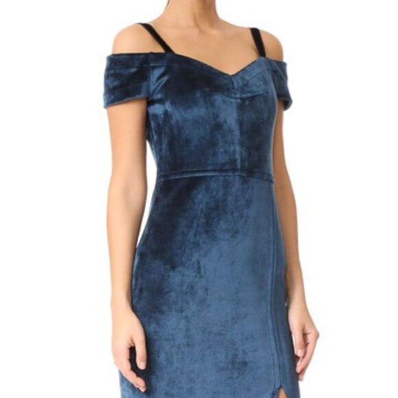 Yigal Azrouel Off Shoulder Teal Stretch Chenille Velvet Bodycon Dress 6